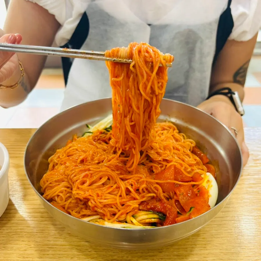 Bibim milmyeon noodles tossed in sauce