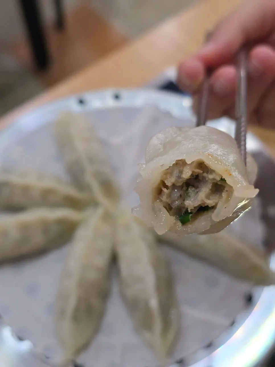 Cross-section of a dumpling packed with filling