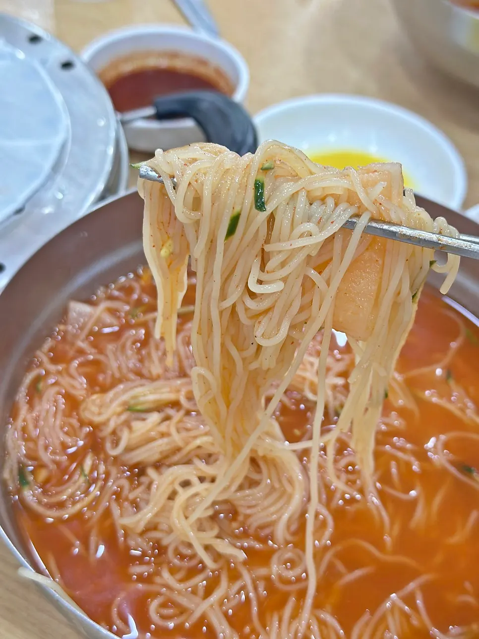 Mul-milmyeon loaded with generous garnish and noodles