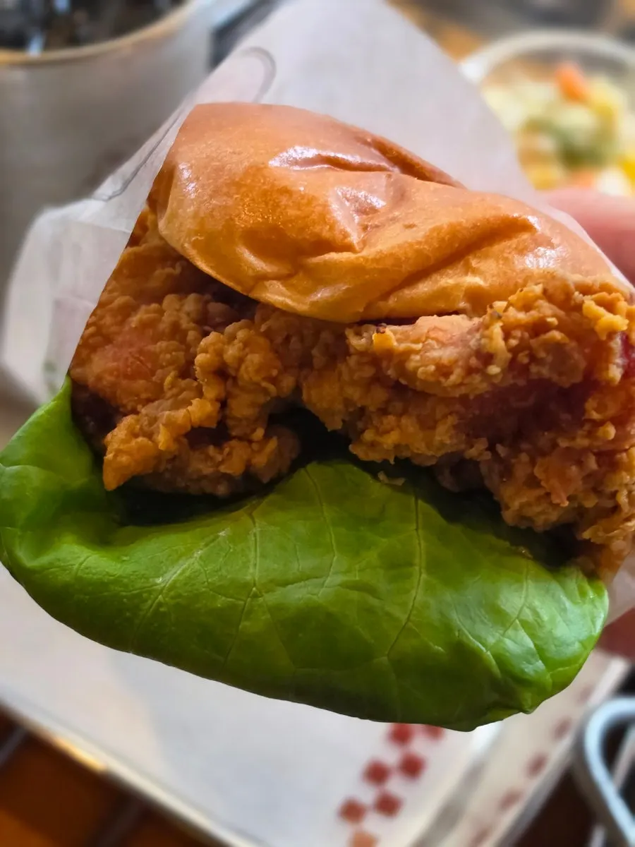 Ordered chicken burger and side dishes