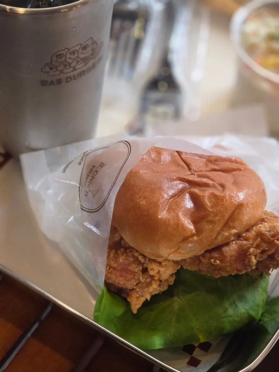 Burger with a thick chicken patty