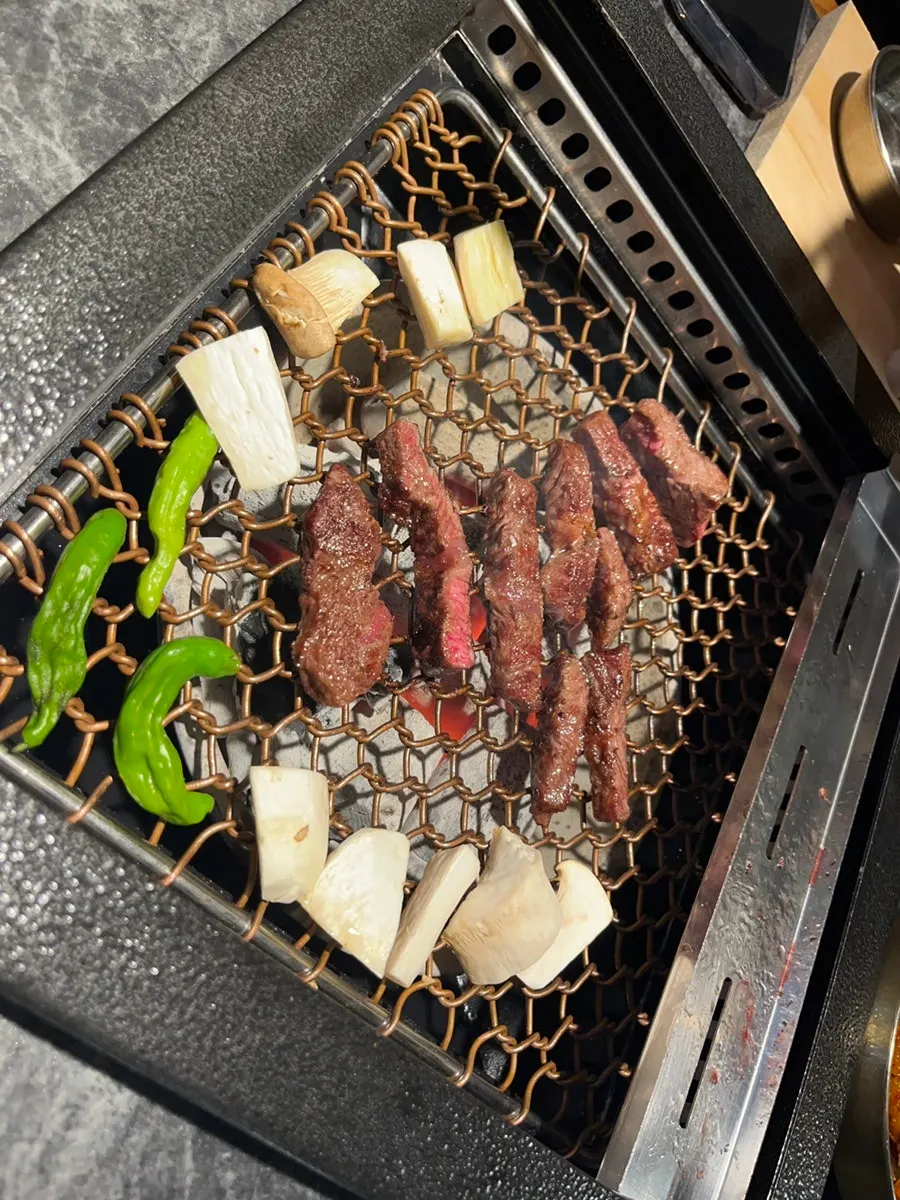 Raw hanwoo on a plate before grilling
