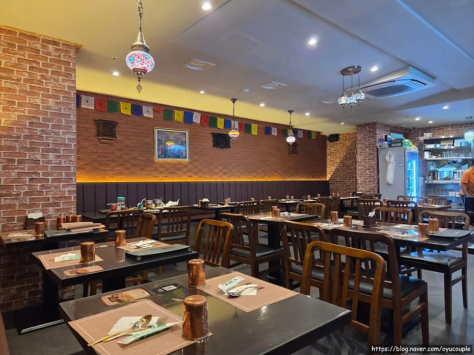 Interior with warm lighting and Indian-style decor