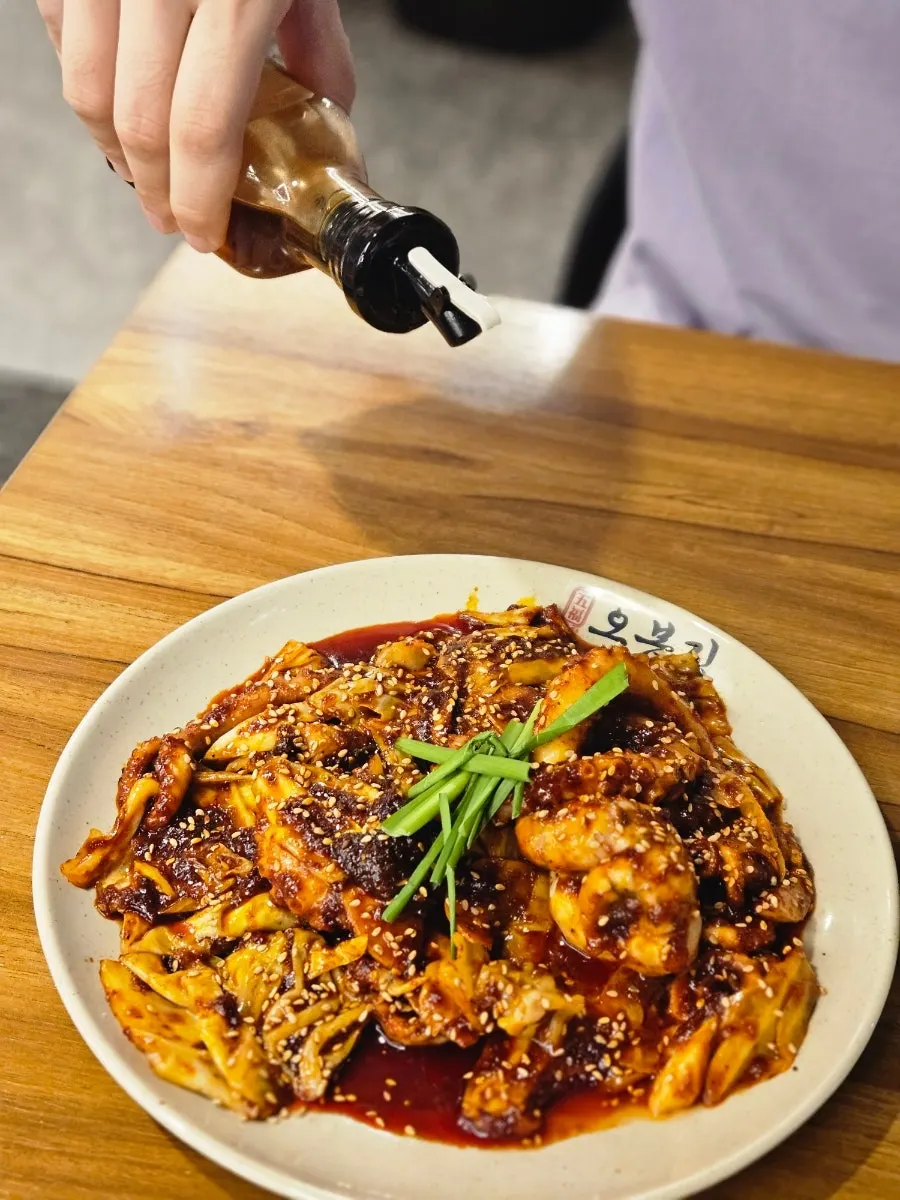 Pan-fired octopus stir-fry served for two