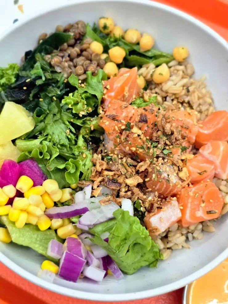 Poke salad with fresh salmon