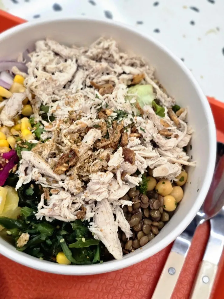 Packed chicken breast poke