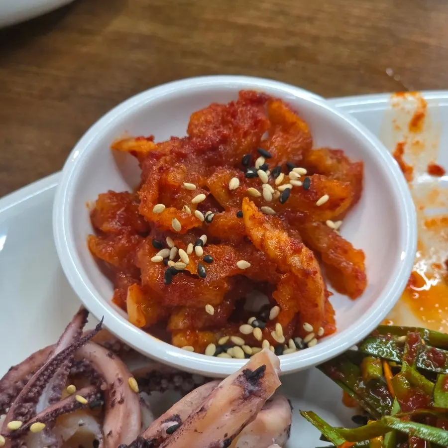 A plate of dried radish strip side dish