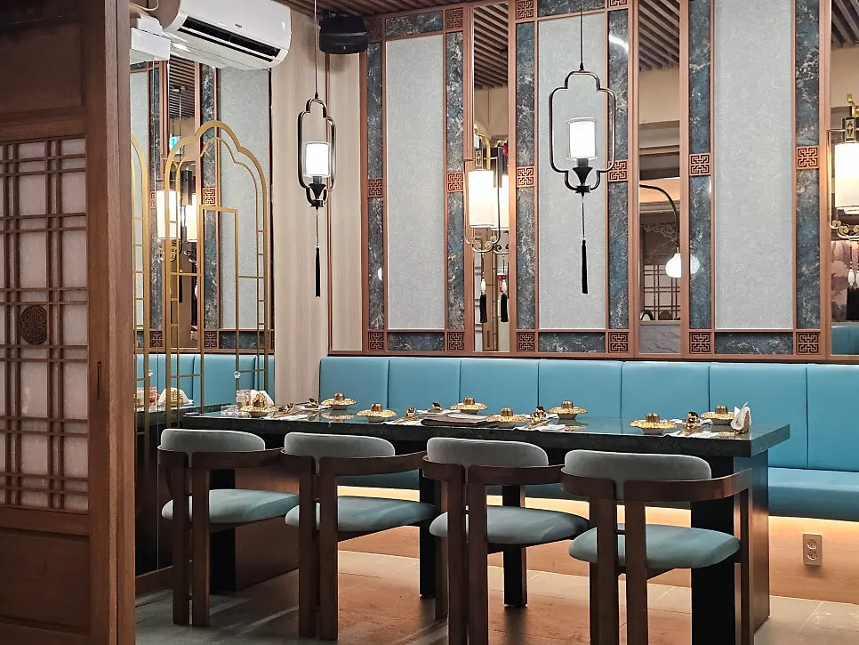 View of the restaurant showing generously spaced seating at Samsin Garosu-gil