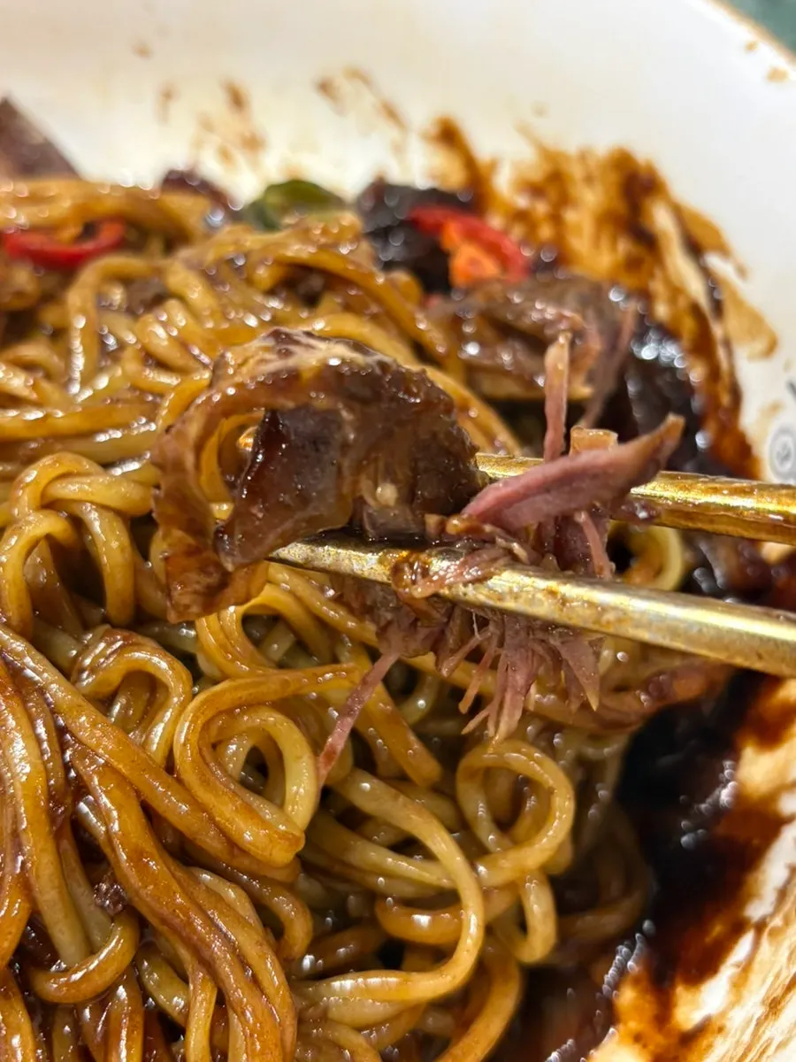 A bowl of mixed galbi-jjim jajangmyeon