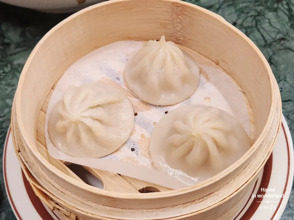 The juicy filling inside a xiaolongbao