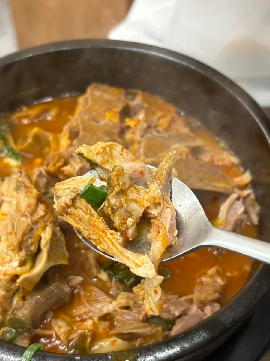 Ladleful of rich gamjatang broth