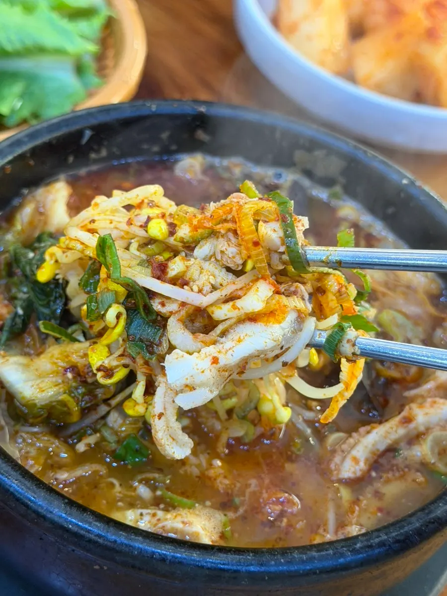 Naejangtang with large chunks of gopchang and yang