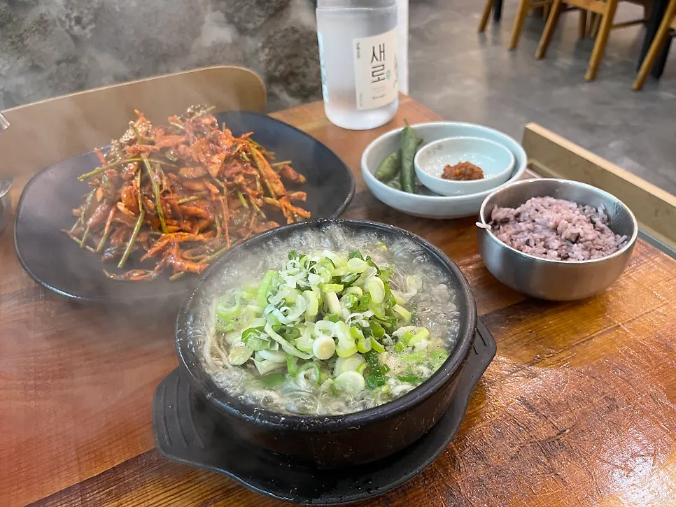Haejangguk served bubbling in a stone pot