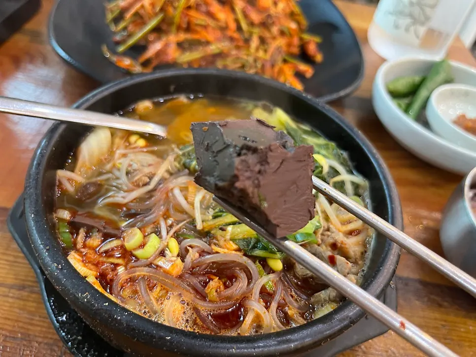 Steaming, spicy haejangguk broth