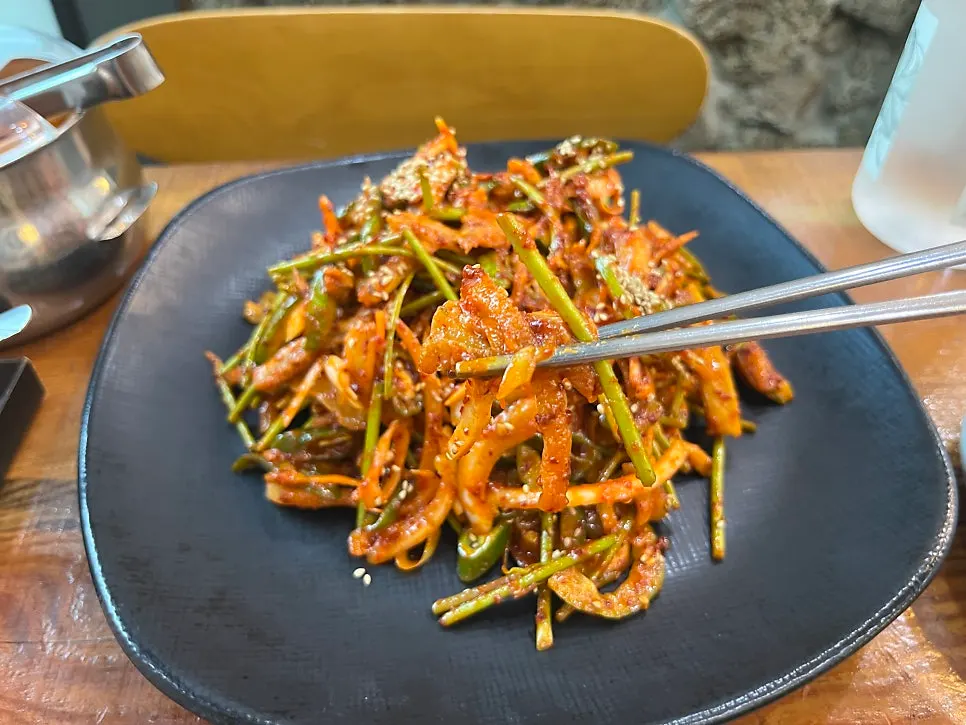 Close-up of chewy-textured yangmuchim