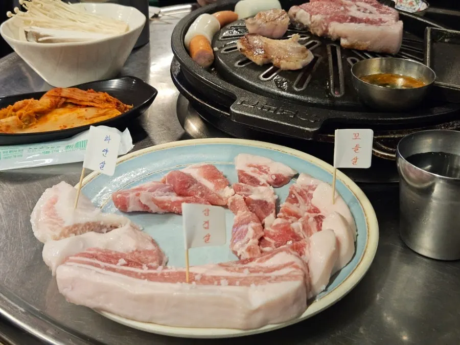Meat marked with skewers showing each cut