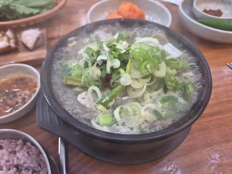 Close-up of a piece of Jeju-style dombe pork