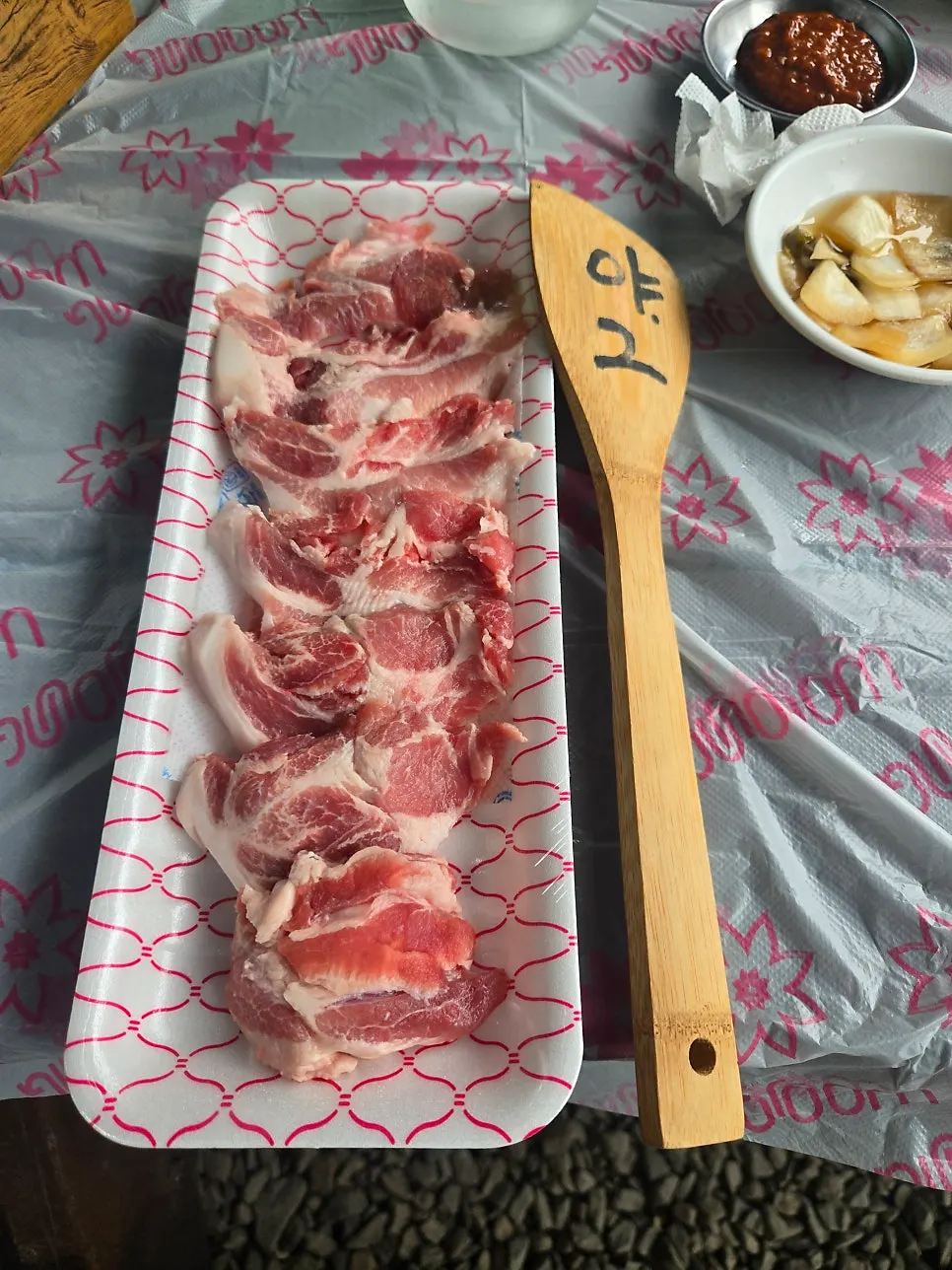 Plate with pork belly, neck, skirt meat, and jowl