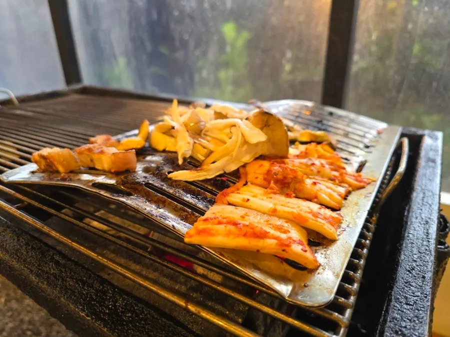A piece of charcoal-grilled pork belly
