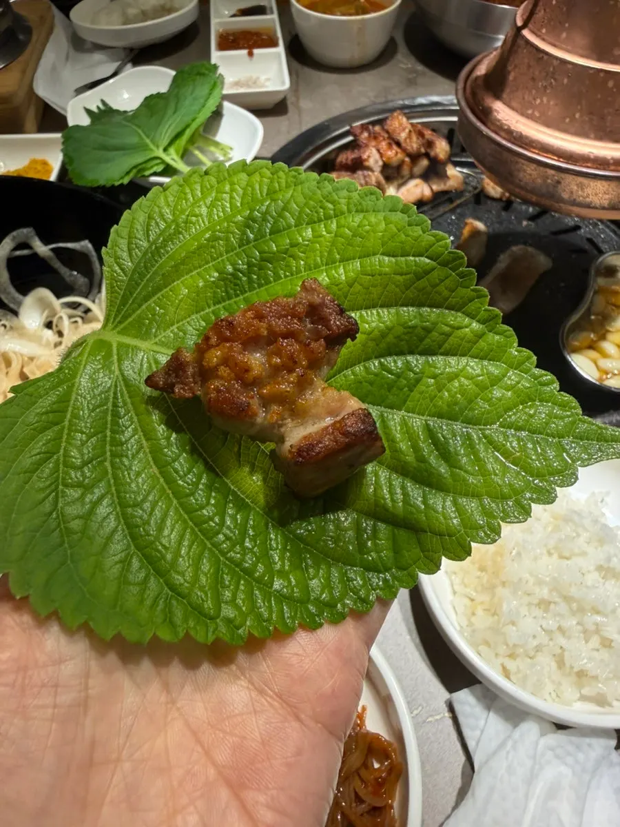 Close-up of grilled meat topped with wasabi