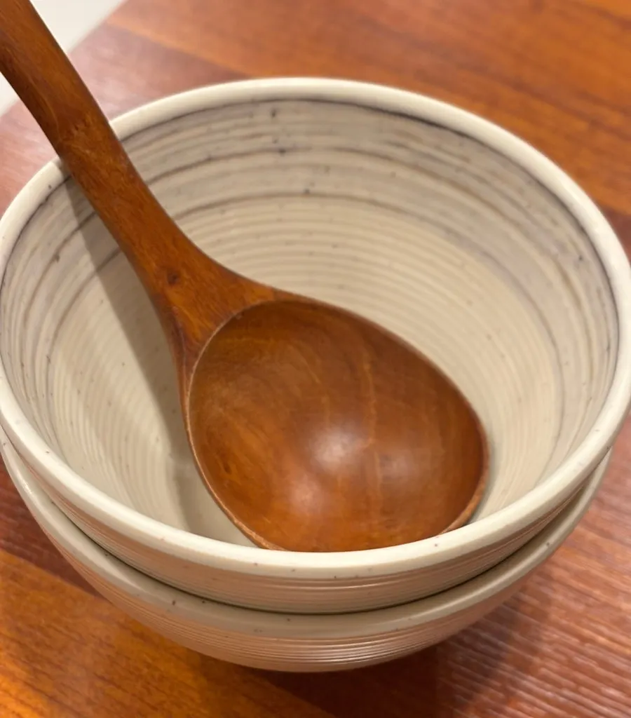 Doenjang jjigae ladled out into a soup bowl