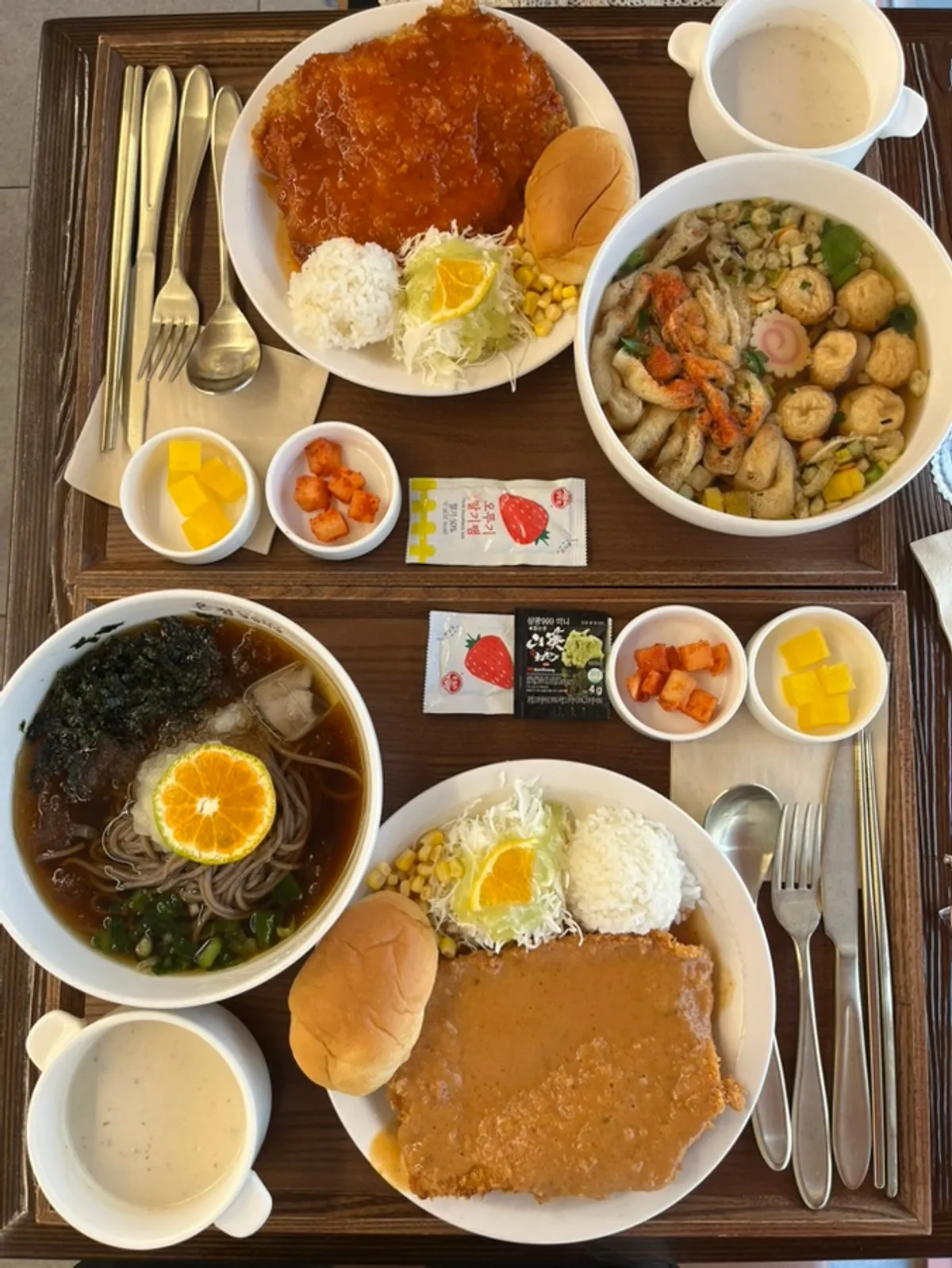 Gyeongyangsik pork cutlet spread served on a tray