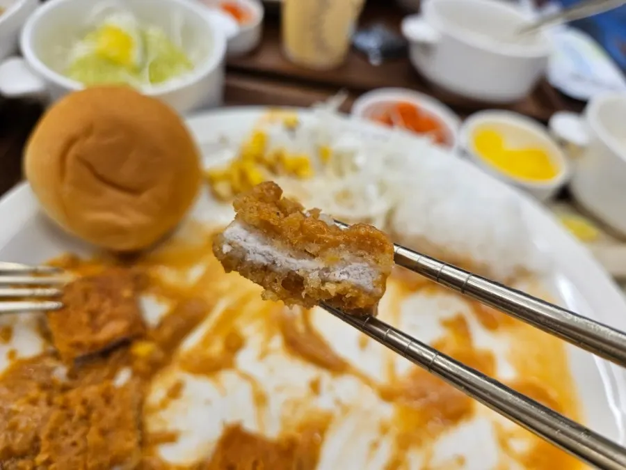 Switching back and forth between cutlet and noodles