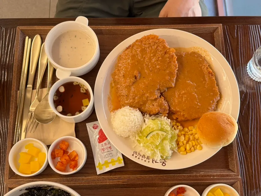 ソースがたっぷりのった京洋食とんかつ一皿