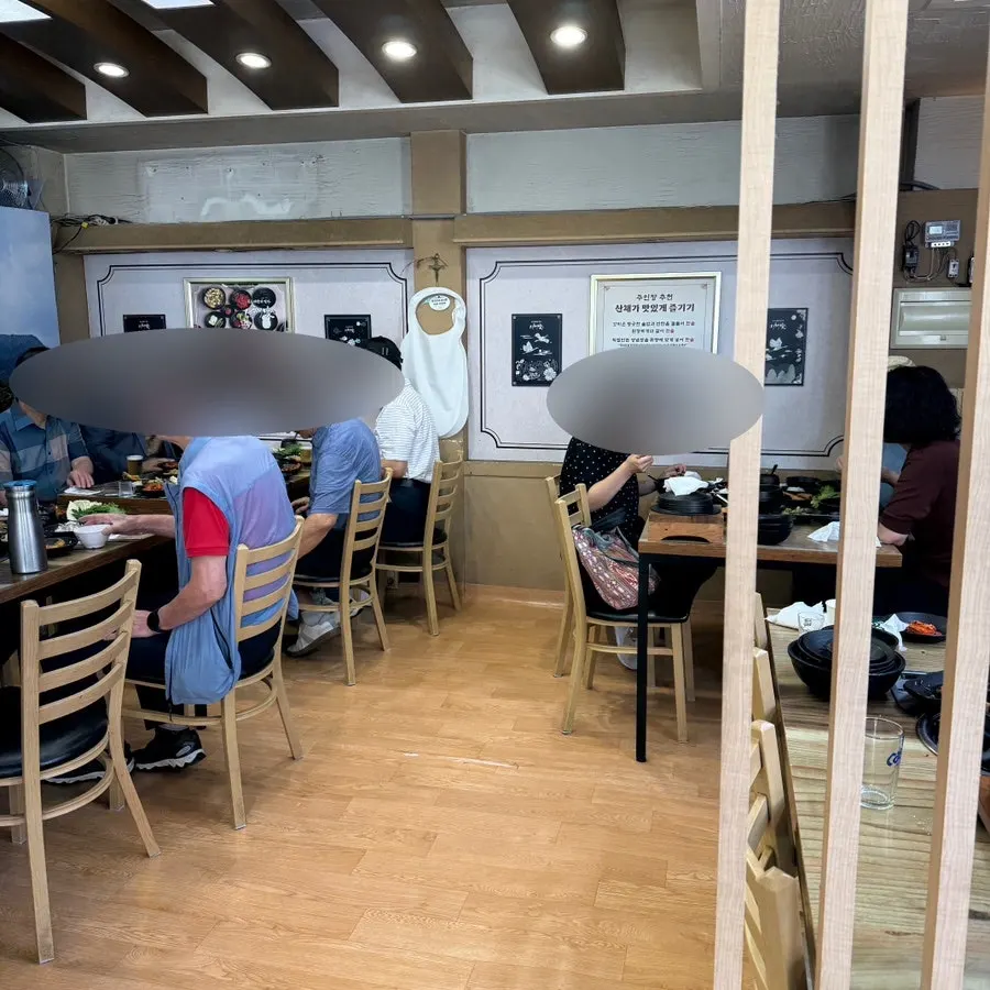 Dining hall with multiple tables set up