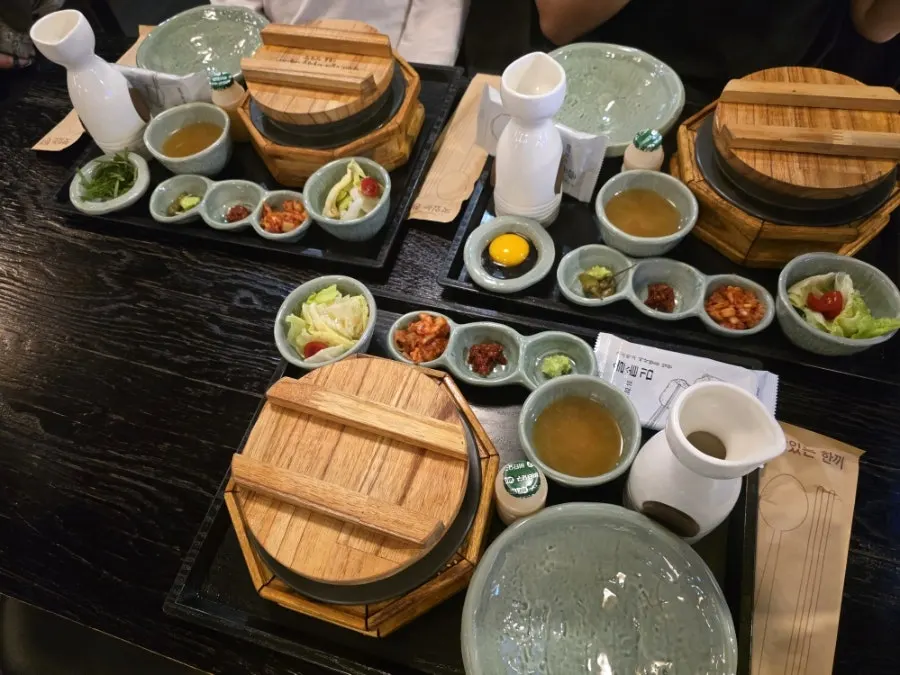 A table set with three kinds of pot rice