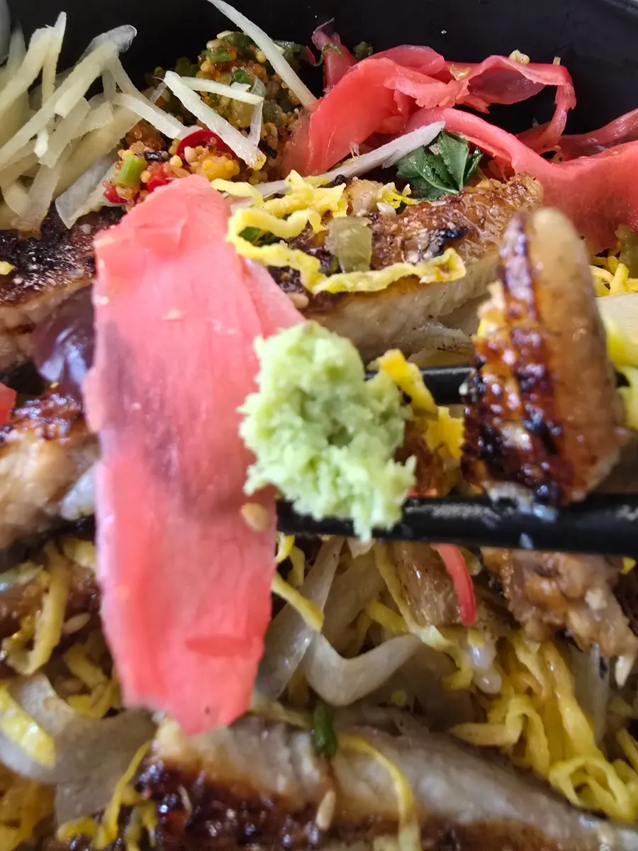 Eel rice bowl topped with freshwater eel and young ginseng