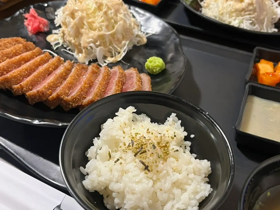 Gyukatsu with a side of cabbage salad