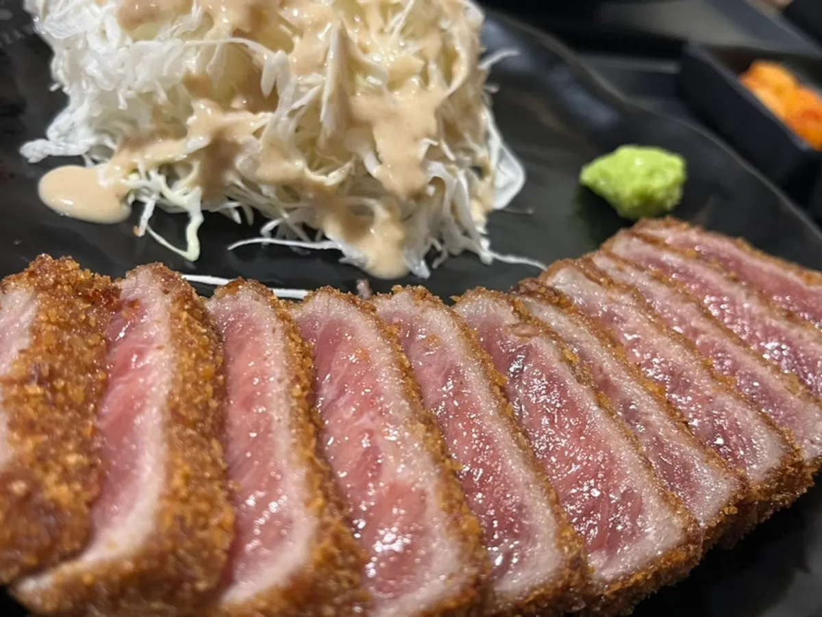 Close-up of the crispy gyukatsu coating