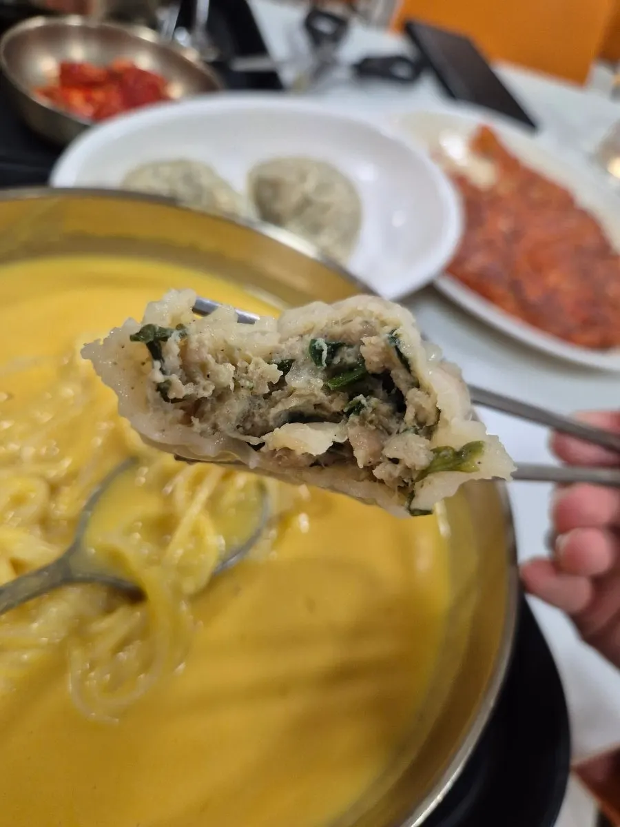 Dumpling filling packed with meat