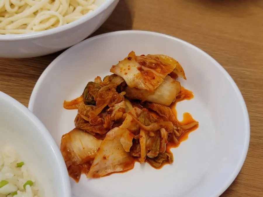 Kimchi side dish plate at the kalguksu restaurant