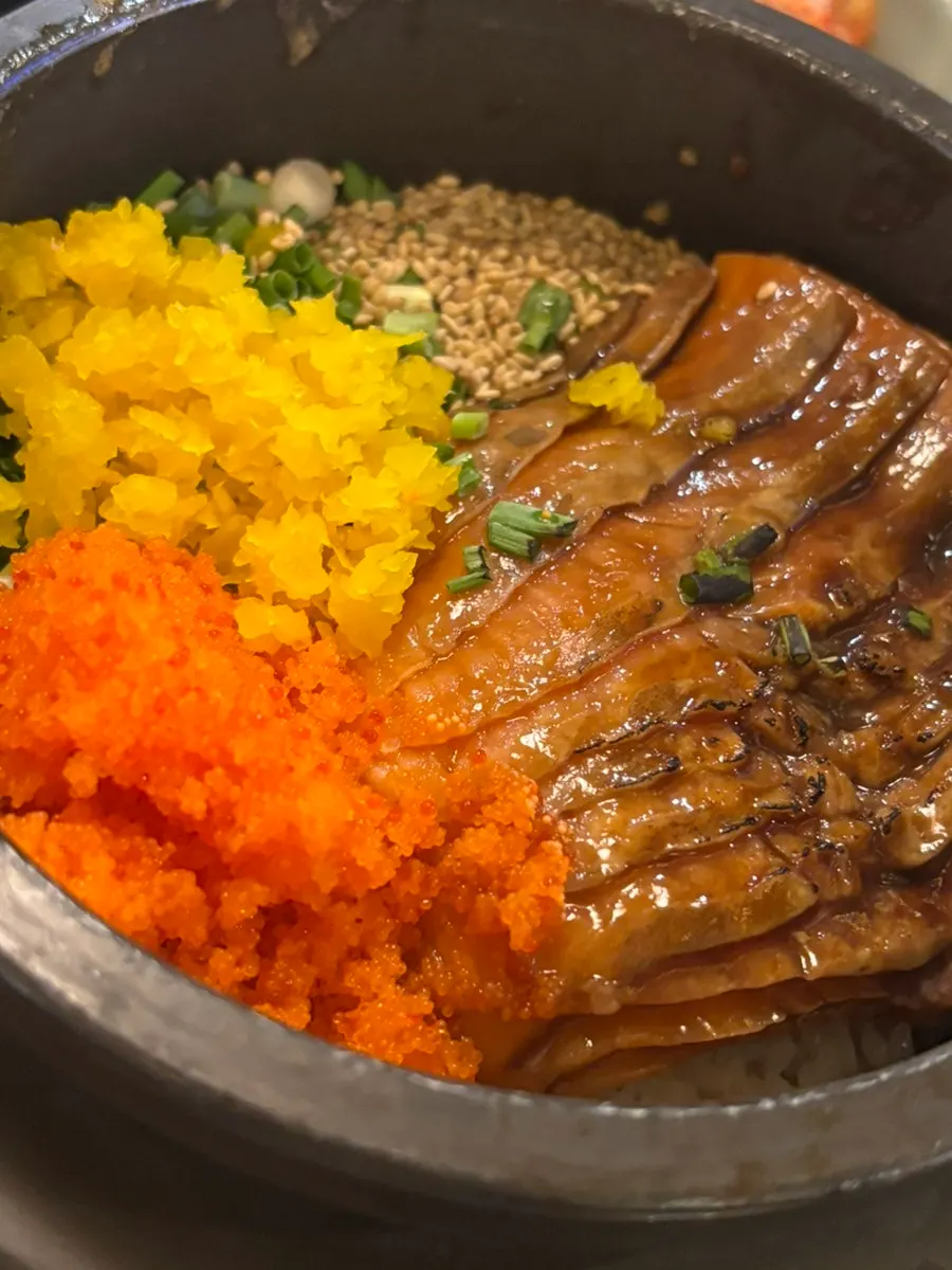 Salmon pot rice shared alongside the beef brisket pot rice