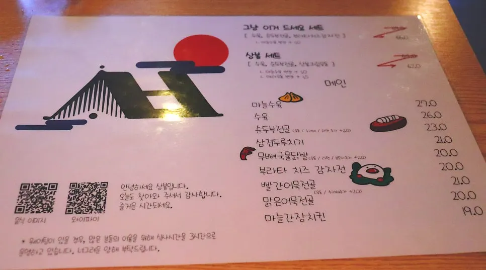 Part of the Sangbong Dongseong-ro menu board