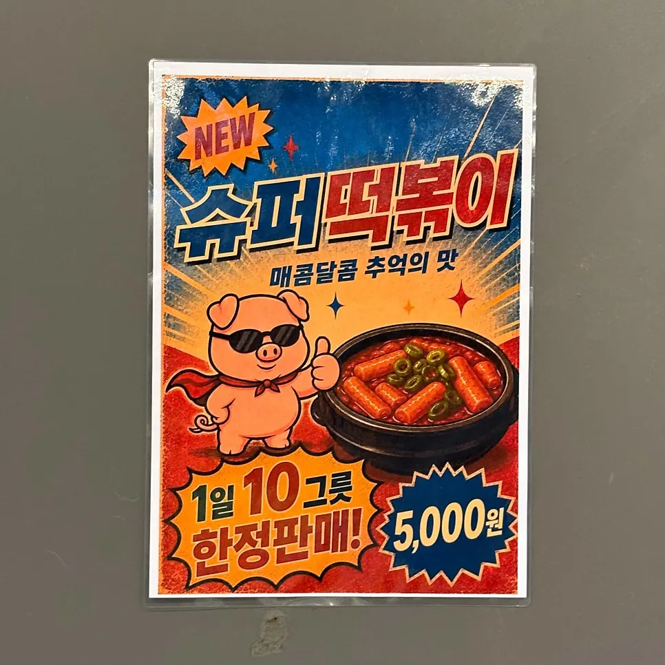 벽에 붙은 슈퍼냉삼 메뉴판
