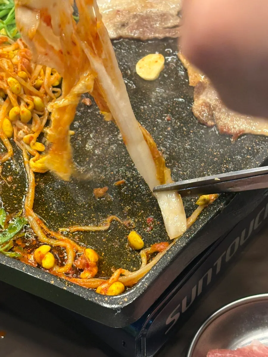 A piece of naengsam picked up with tongs