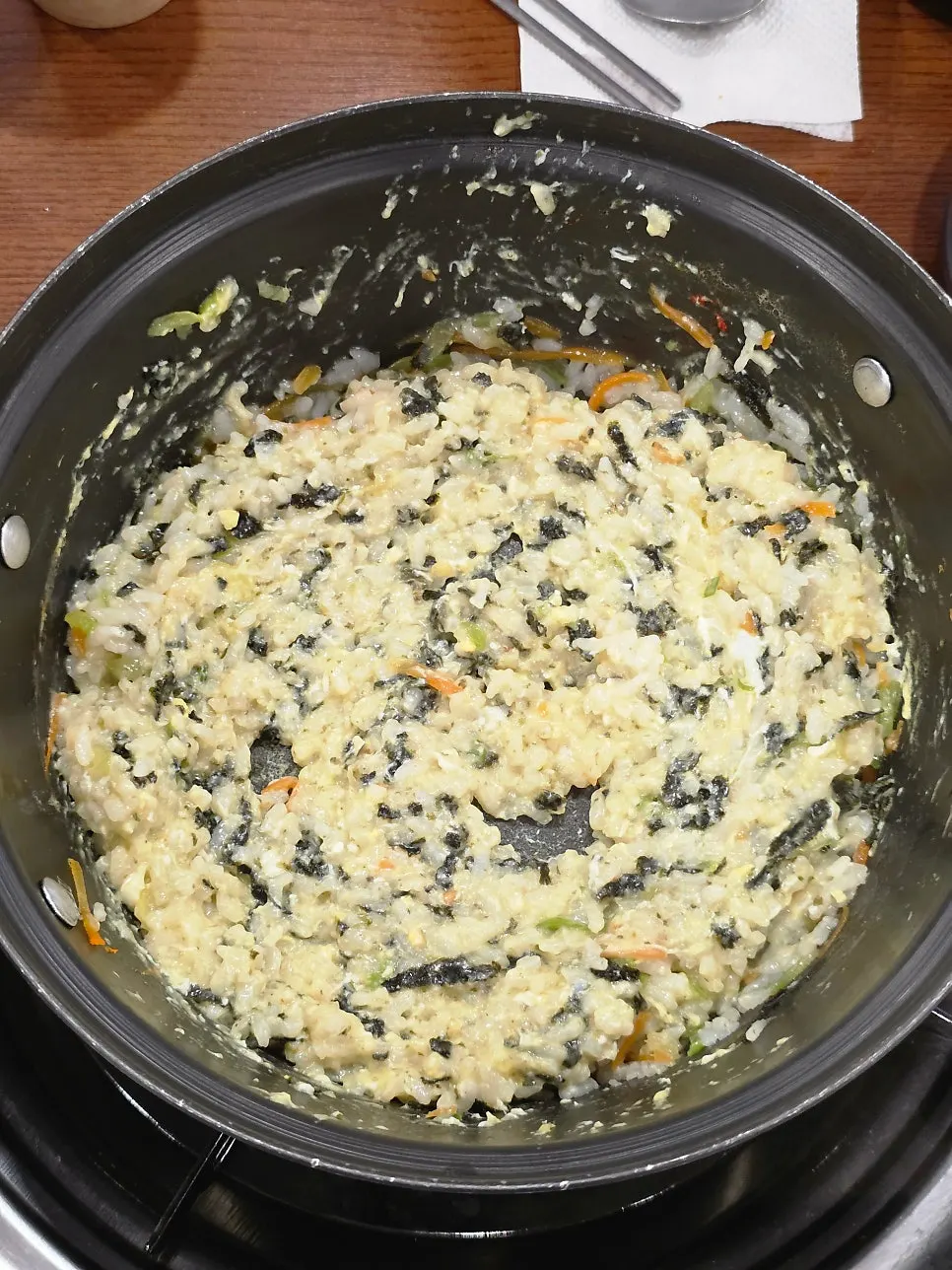Cooked kalguksu noodles scooped up