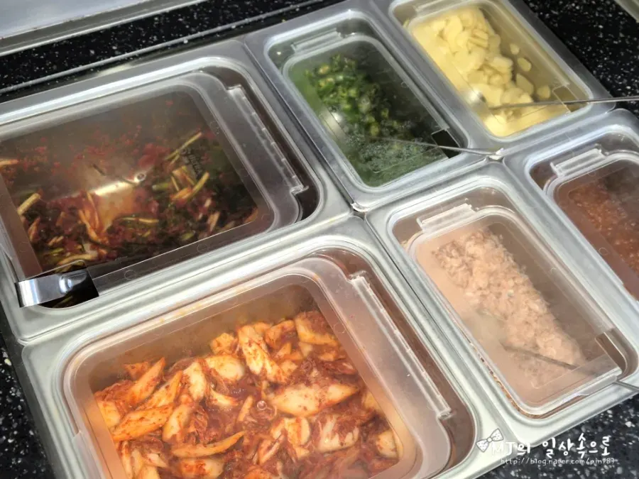 Rice and side dishes brought from the self-serve bar