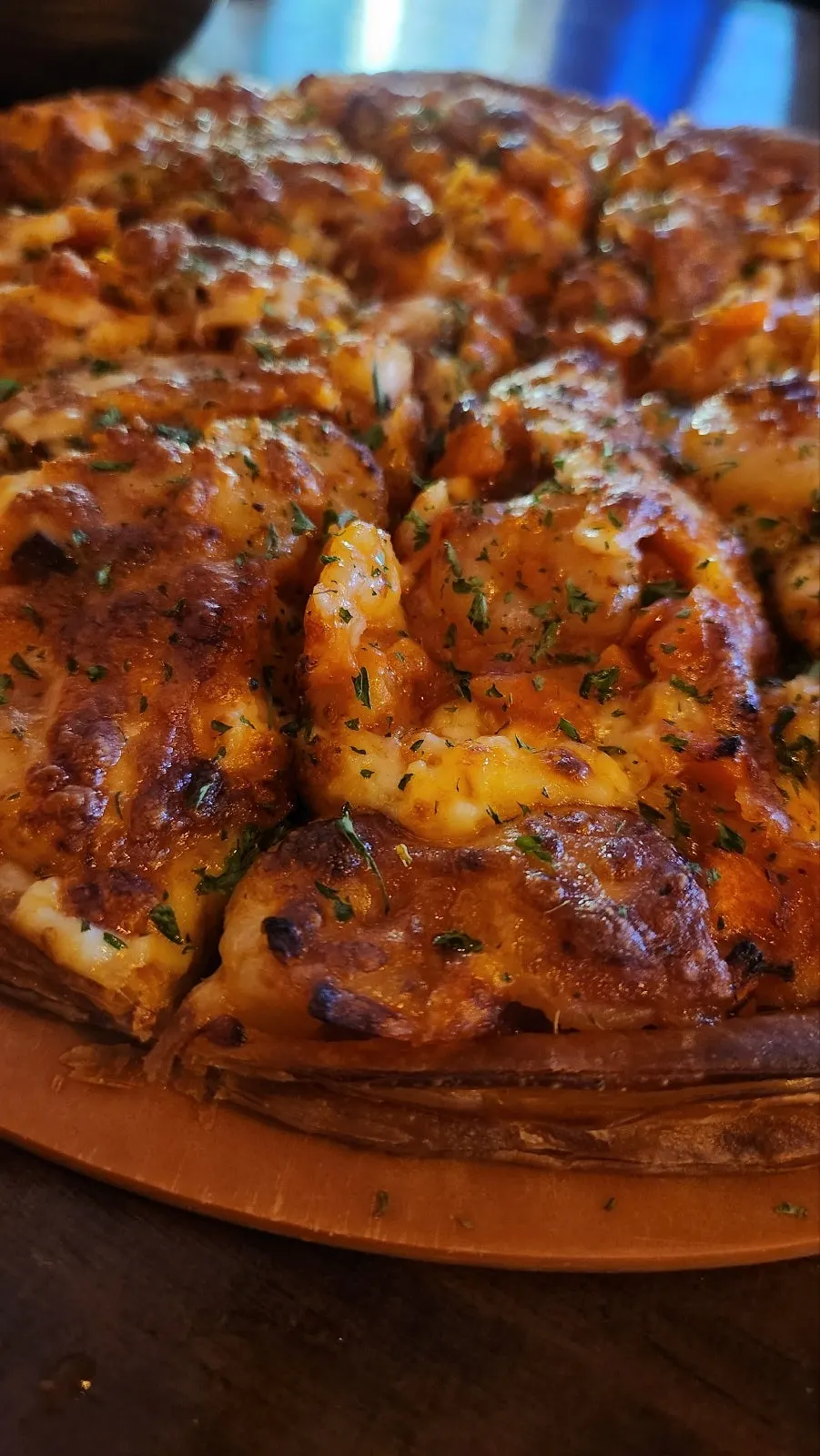 Shrimp pizza topped with shrimp