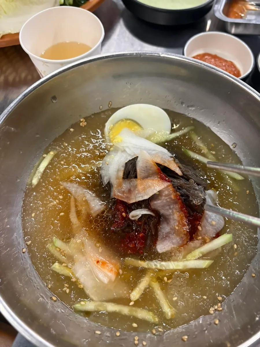 Mini dessert naengmyeon with ice-flecked broth