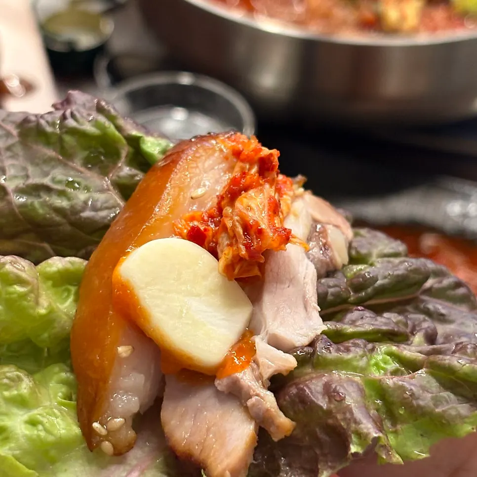 Refreshing napa cabbage kimchi and chewy dried radish strips