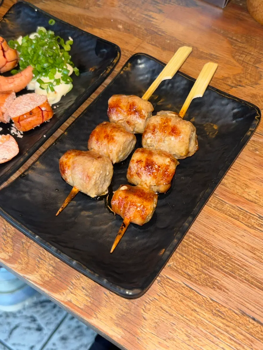 Grilled salted pollack roe skewer served with mayonnaise