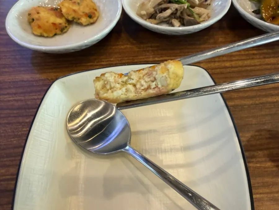 Plate of pan-fried tofu and stir-fried fish cake