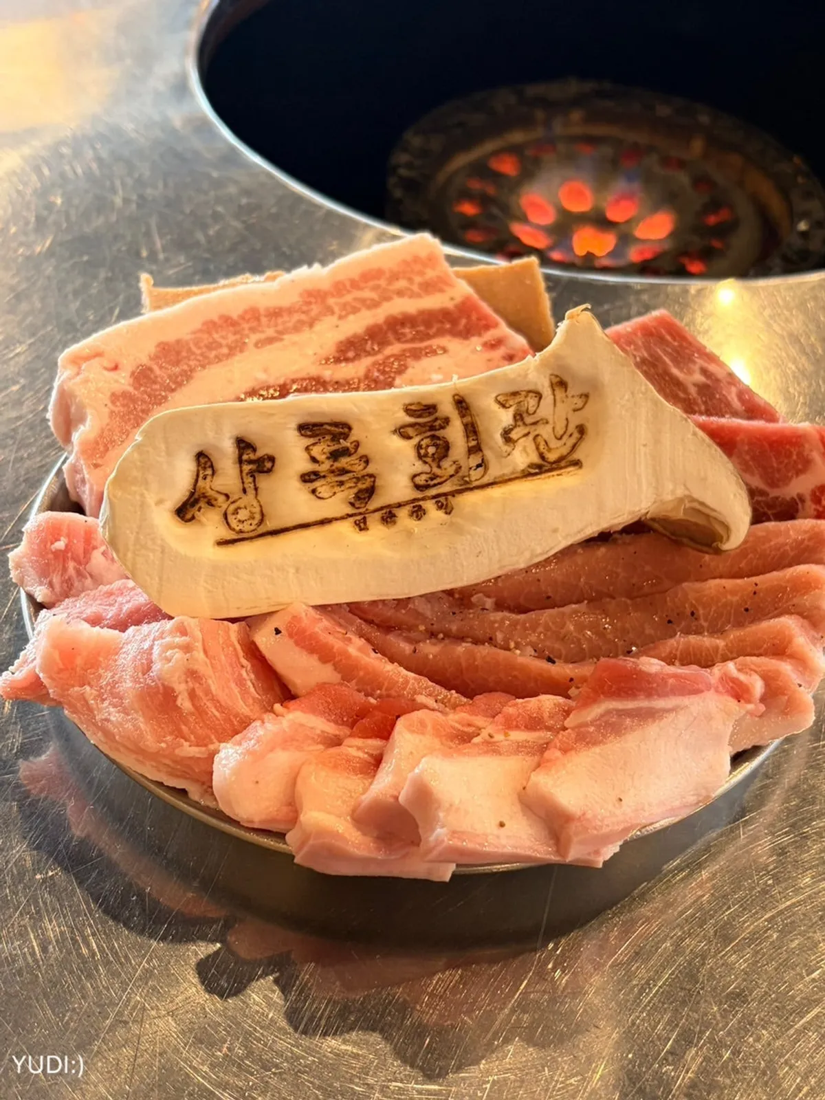 Pork grilled over charcoal at Sangnok Hoegwan Yeontan Gui Goseong Branch