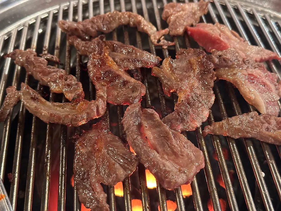 Beef skirt meat on the charcoal grill