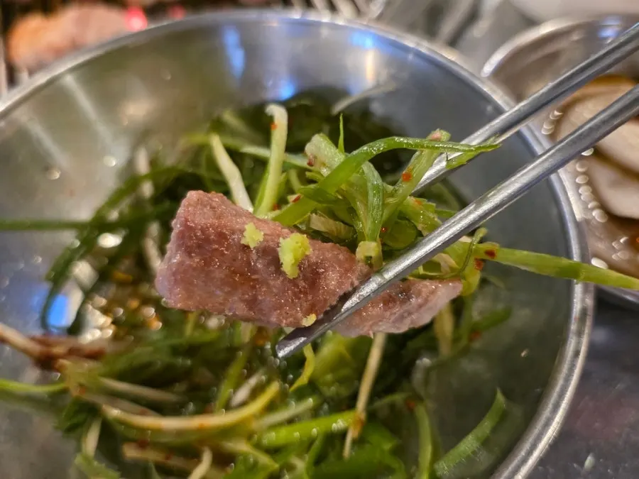 Kimchi paired with the grilled meat