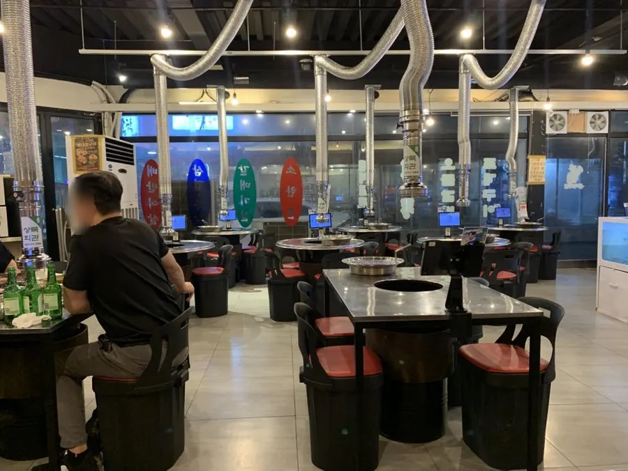 Interior of Sangnok Hoegwan Goseong Branch with retro pocha vibes